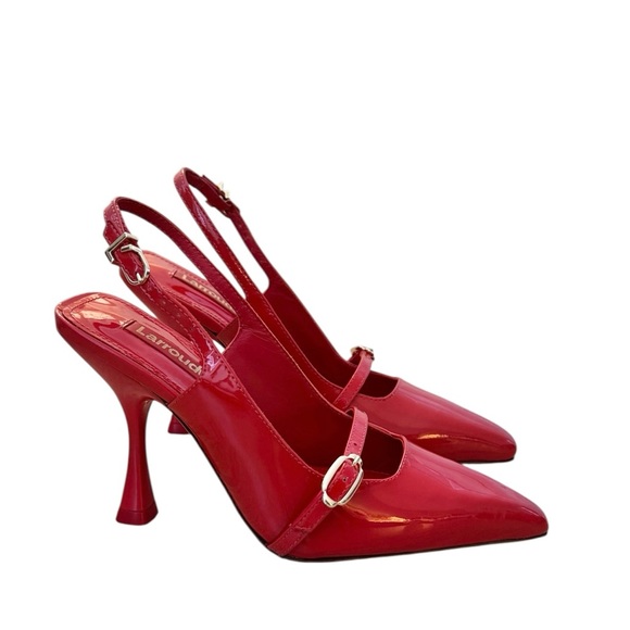 NEW Larroude Es Hi Red Patent Slingback Heels Pumps Size 5 - Picture 3 of 8